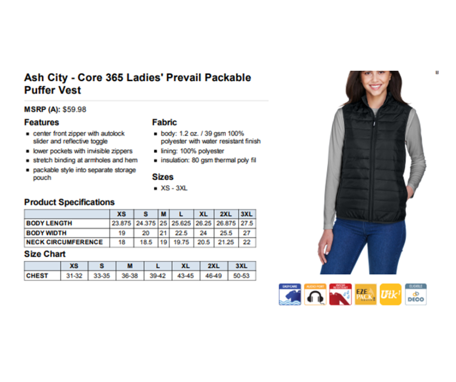 Durham Skating Club Puffer Zip Up Vest