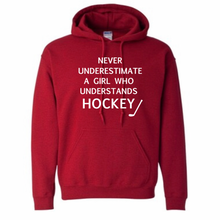 Load image into Gallery viewer, Never underestimate hockey girls Hoodie
