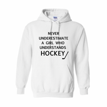 Load image into Gallery viewer, Never underestimate hockey girls Hoodie
